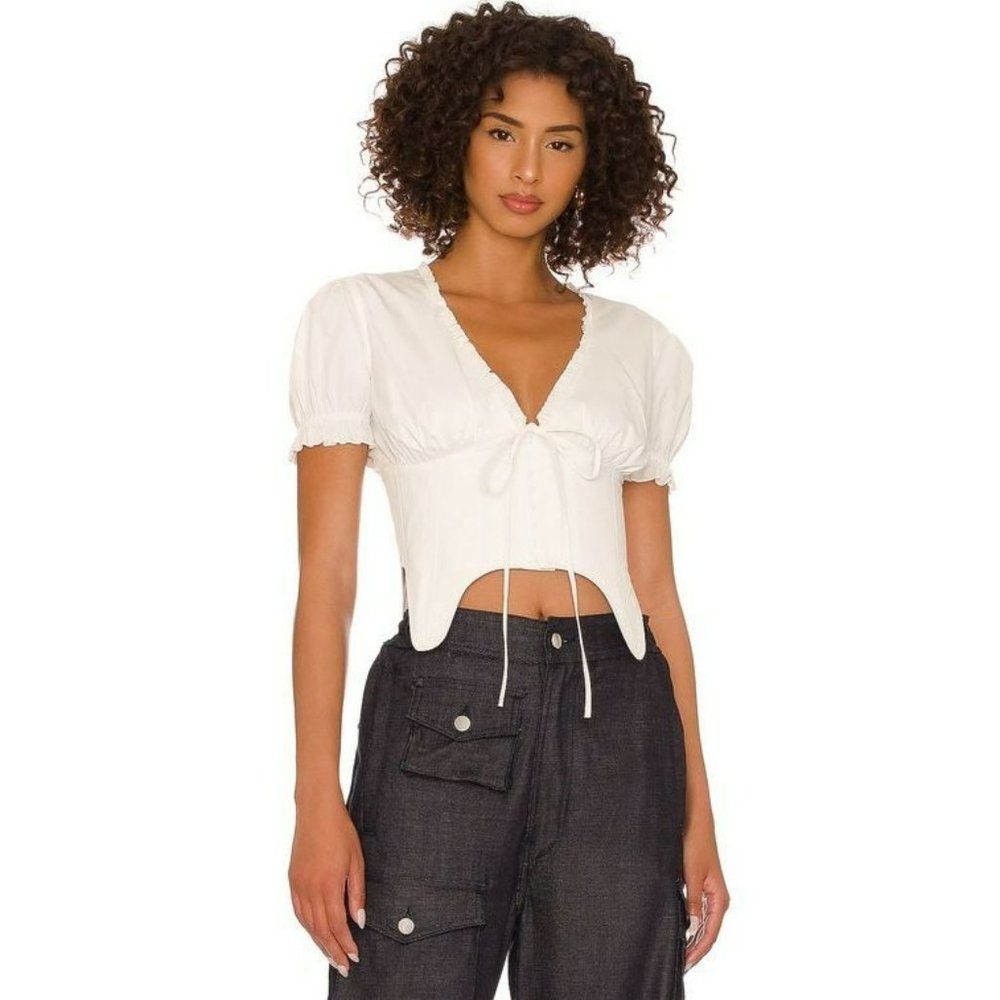 DANIELLE GUIZIO Women's Full Sleeve Corset in Wind Cream, Size L, Retail $195